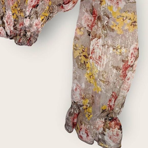 L.I.F.E Womens Blouse Sz XL Sheer Floral Print Romantic Swiftie Elastic Coquette - Picture 8 of 13